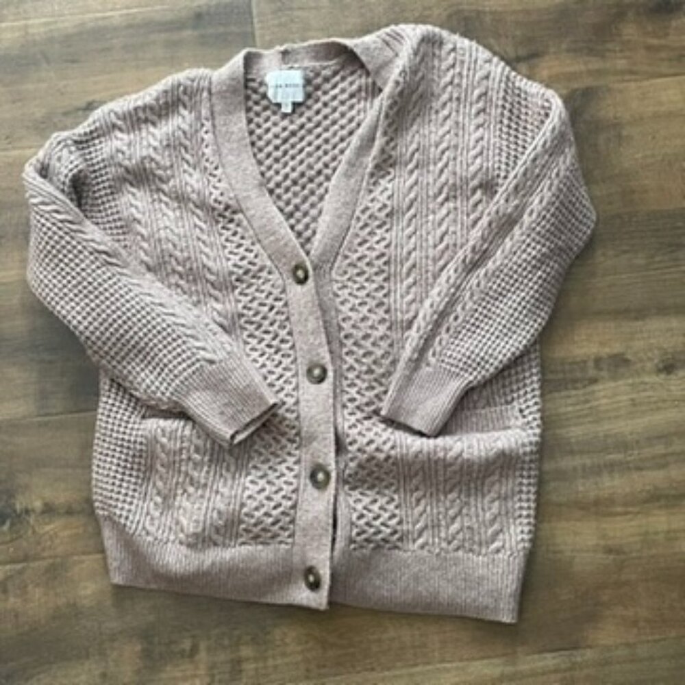 Pink Rose Large‎ Blush Cable Knit Button Front Cardigan Sweater V-Neck Pink